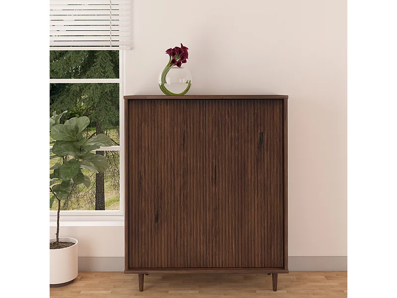 Jerzy | Buffet haut avec 2 portes en pin laqué brun