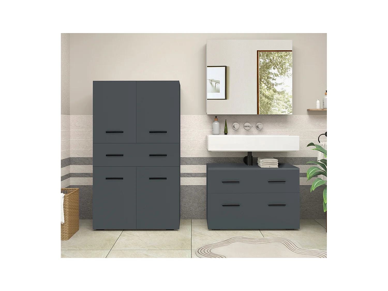 Malika-Badkamerkast met 4 deuren en 1 lade in antraciet