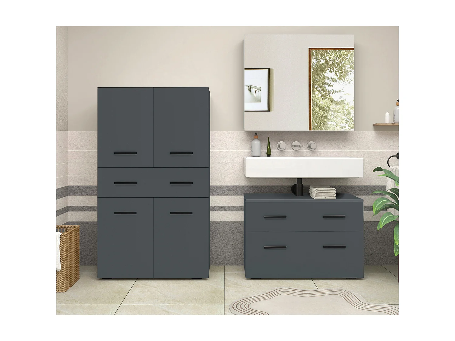 Malika | Meuble de salle de bain avec 4 portes et 1 tiroir en anthracite