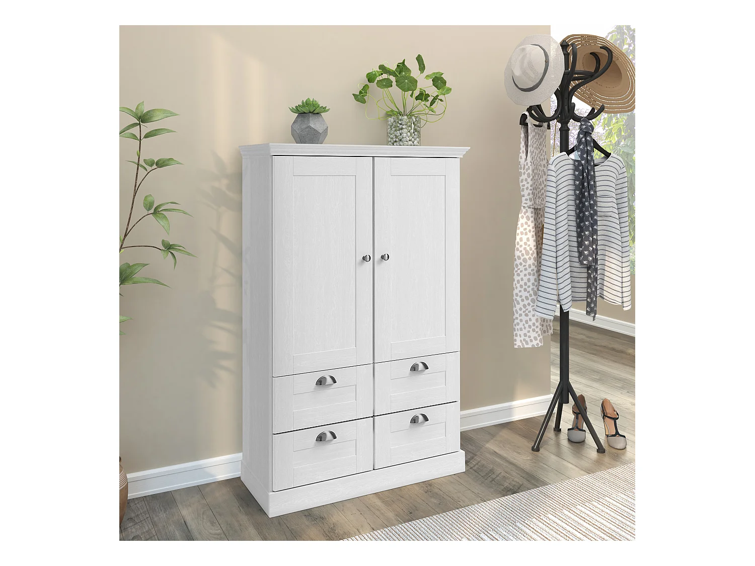 Motala | Armadio con 2 ante e 2 cassetti in legno look bianco