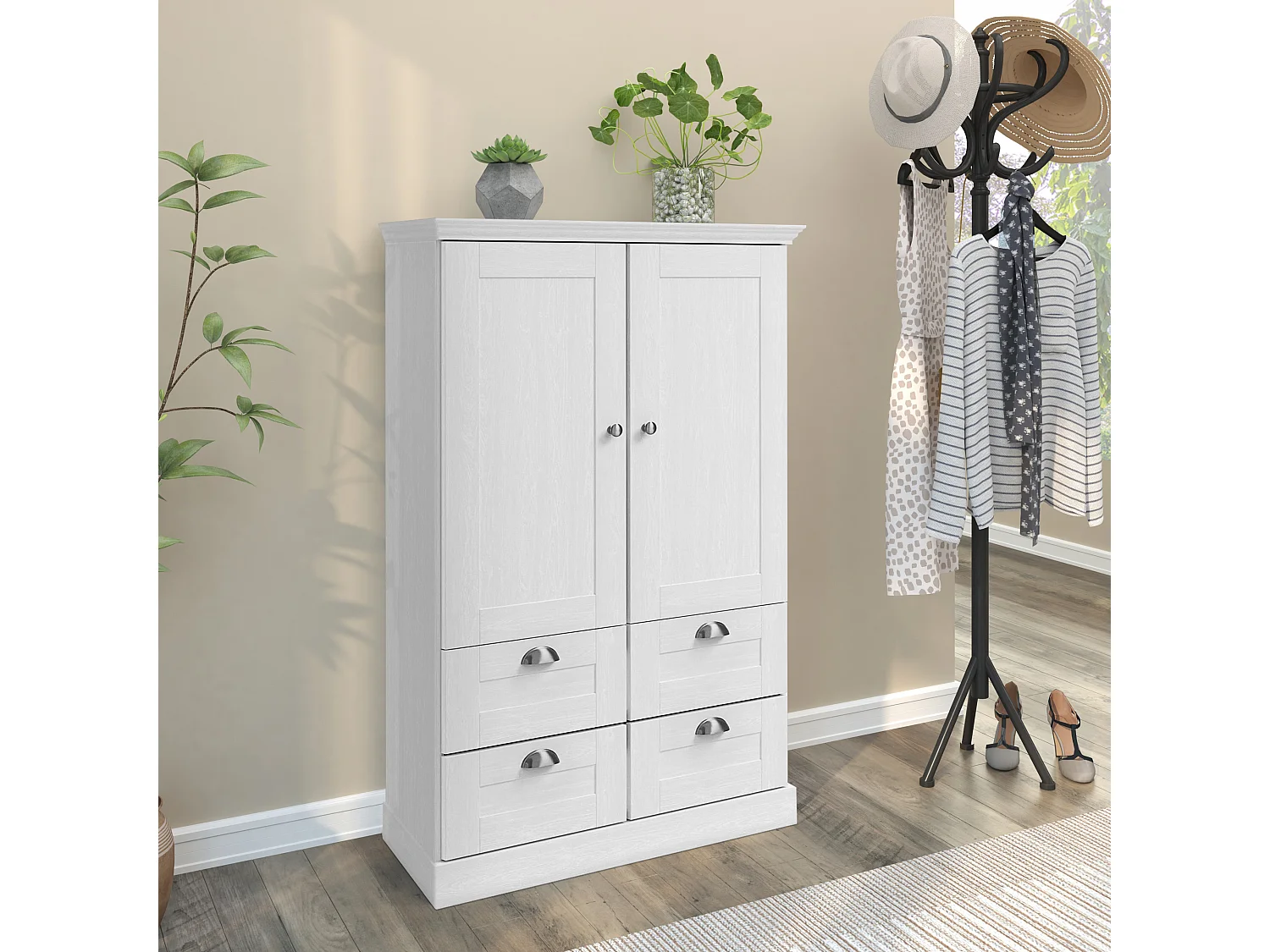 Motala | Armoire avec 2 portes et 2 tiroirs en aspect bois blanc