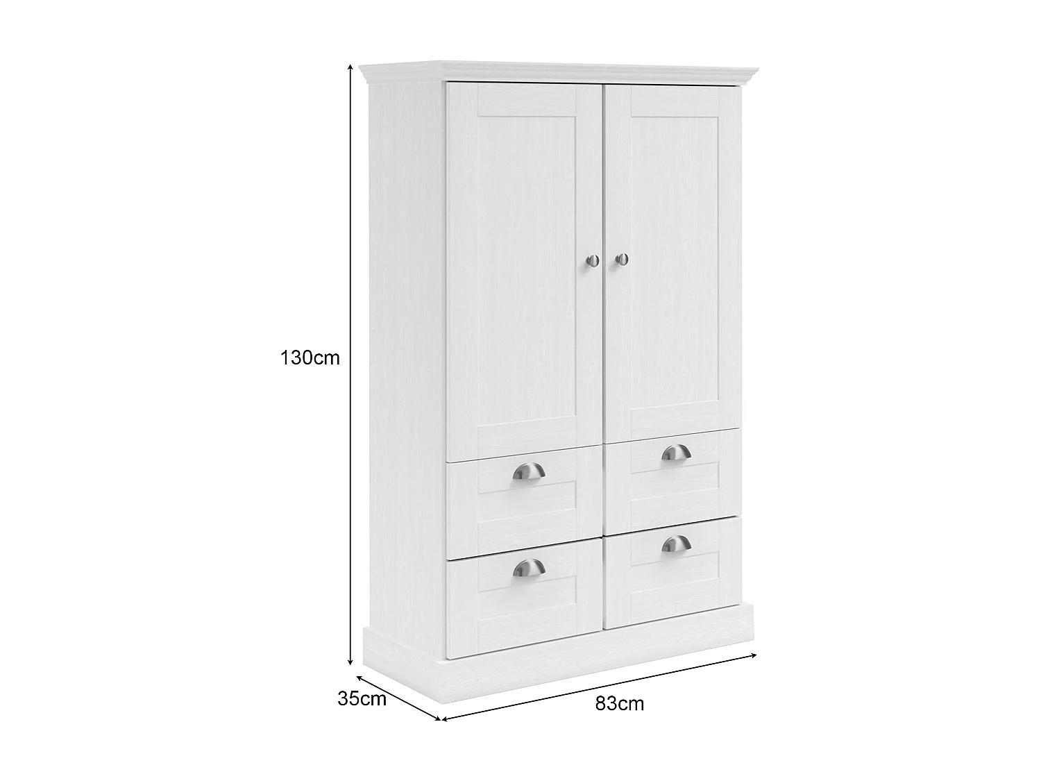 Motala | Armoire avec 2 portes et 2 tiroirs en aspect bois blanc