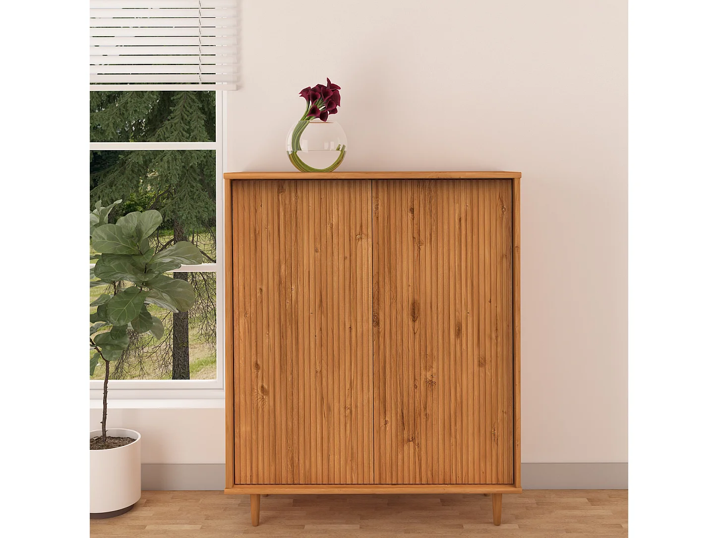 Jerzy | Buffet haut avec 2 portes en cire teintée pin