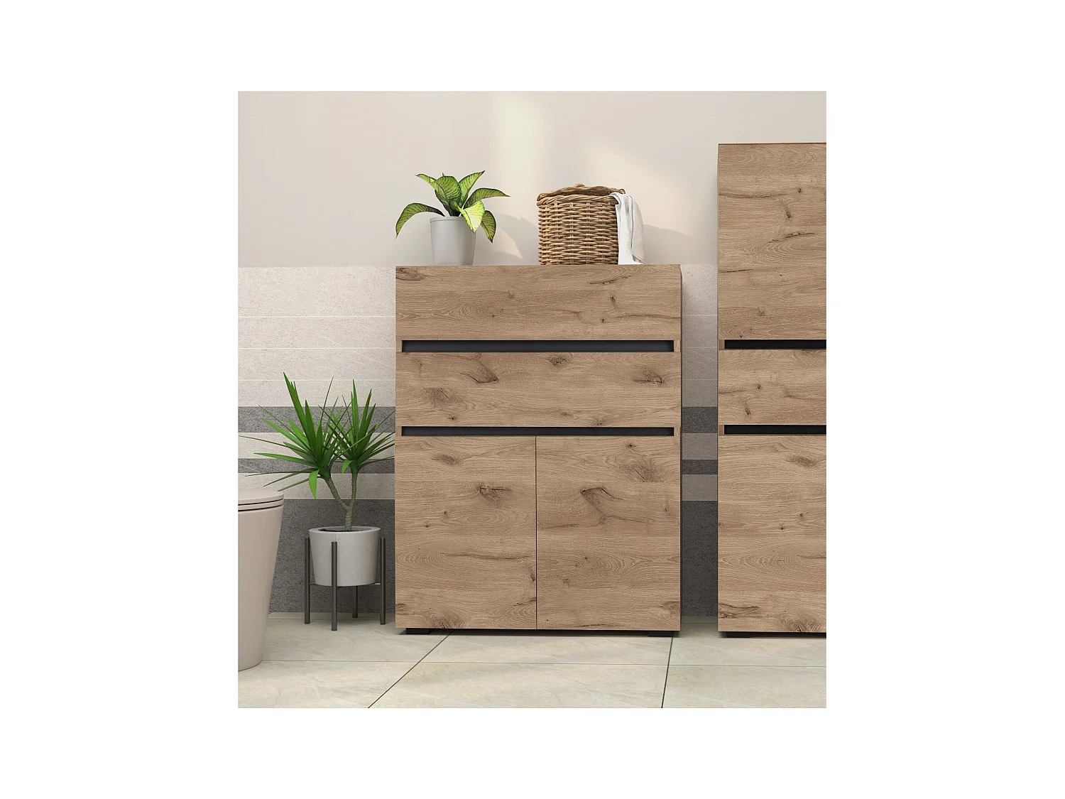 Wisla -Badkamerkast met 2 deuren en 2 laden in eiken look