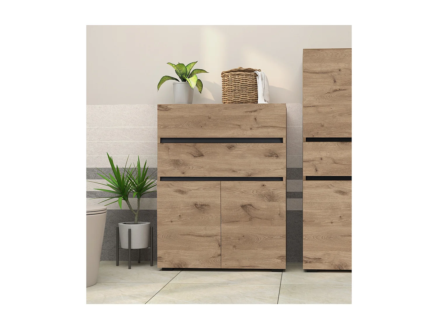 Wisla -Badkamerkast met 2 deuren en 2 laden in eiken look