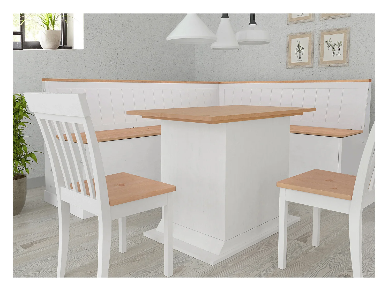 Sara | Sara - Eetkamerbank in grenen wit/gebeitste was