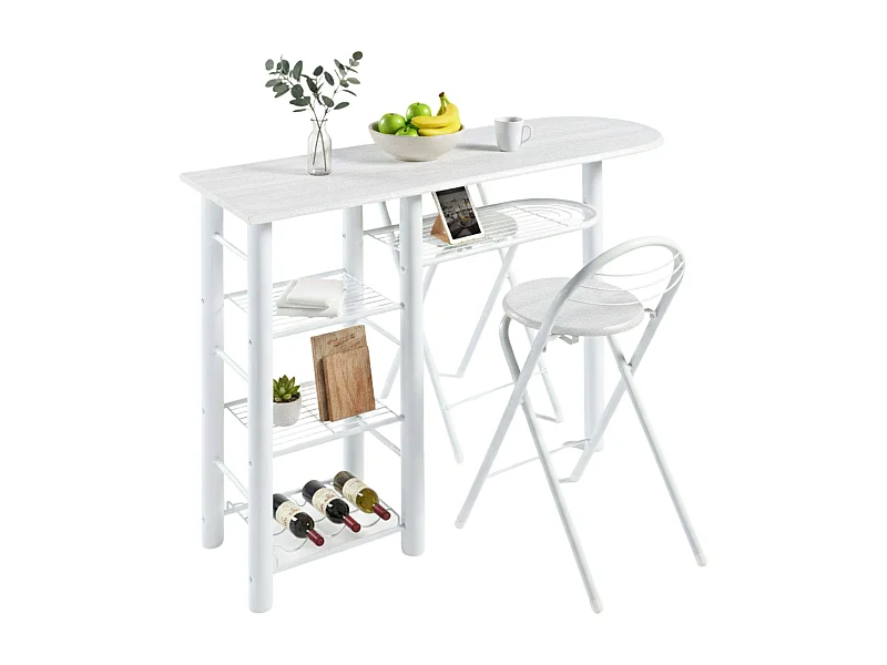 Conjunto mesa y 2 taburetes plegables cocina bar blanco 40x87.5x120 cm