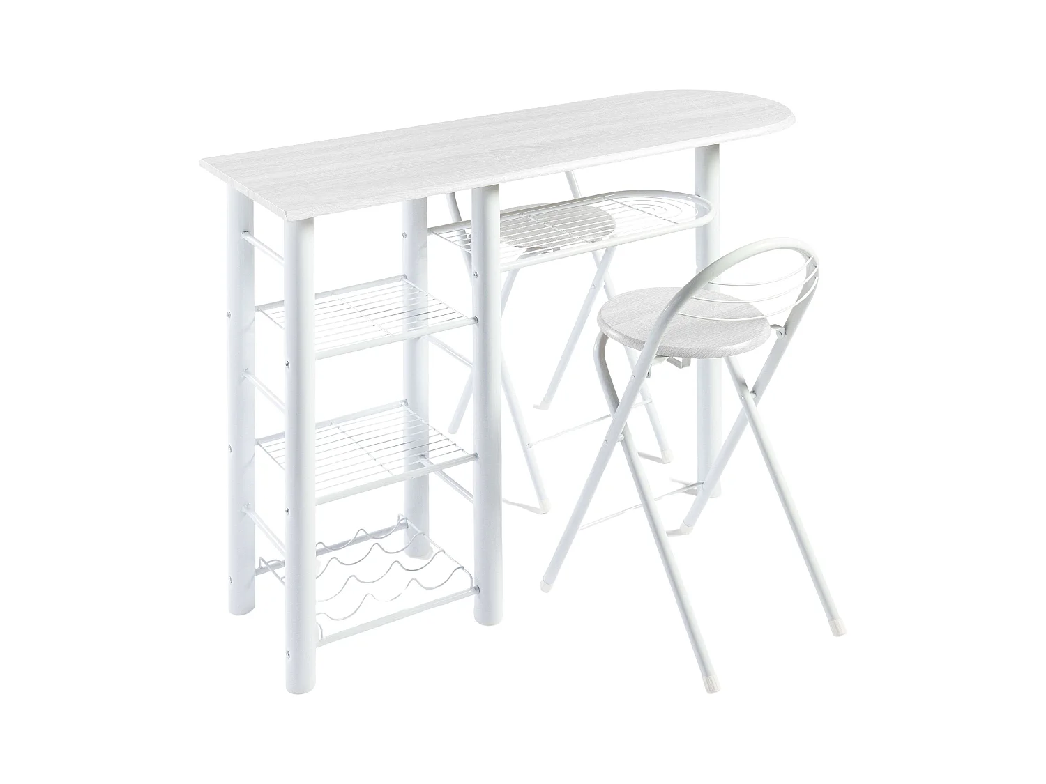 Ensemble table et 2 tabourets pliants, bar de cuisine, blanc, 40x87,5x120 cm