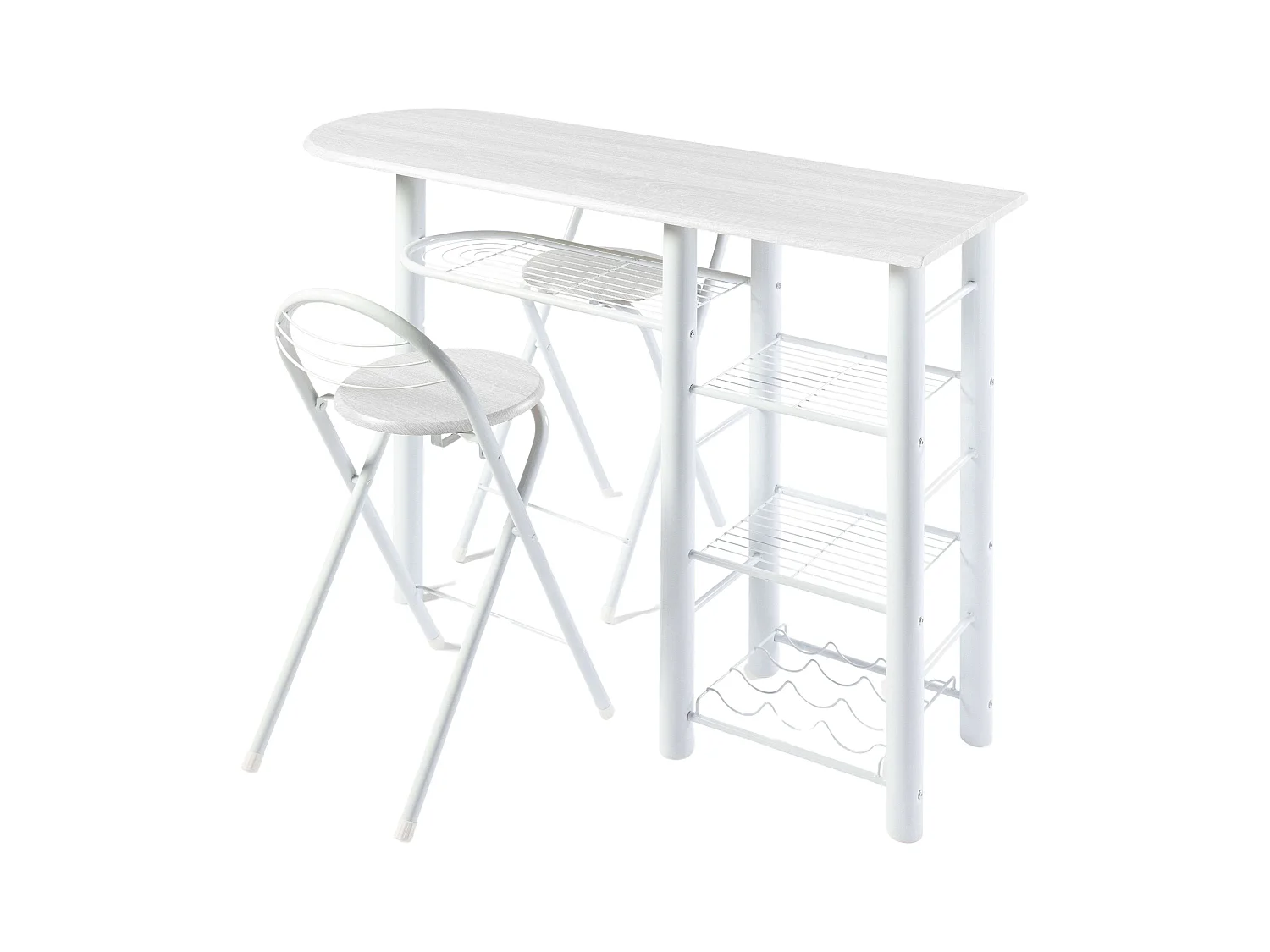 Ensemble table et 2 tabourets pliants, bar de cuisine, blanc, 40x87,5x120 cm