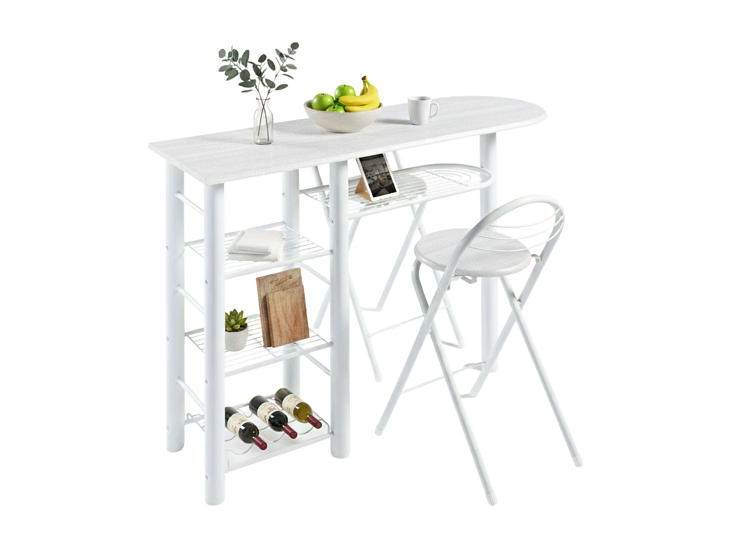 Ensemble table et 2 tabourets pliants, bar de cuisine, blanc, 40x87,5x120 cm
