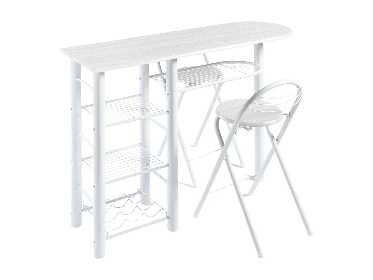 Ensemble table et 2 tabourets pliants, bar de cuisine, blanc, 40x87,5x120 cm