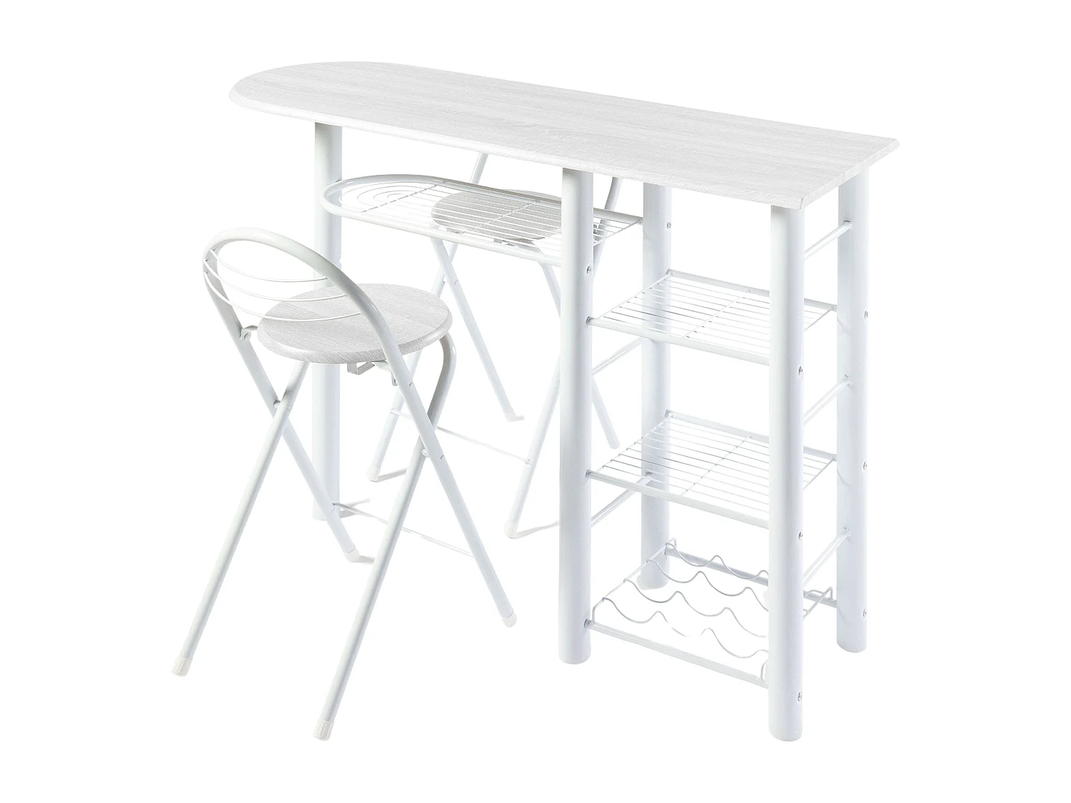 Ensemble table et 2 tabourets pliants, bar de cuisine, blanc, 40x87,5x120 cm