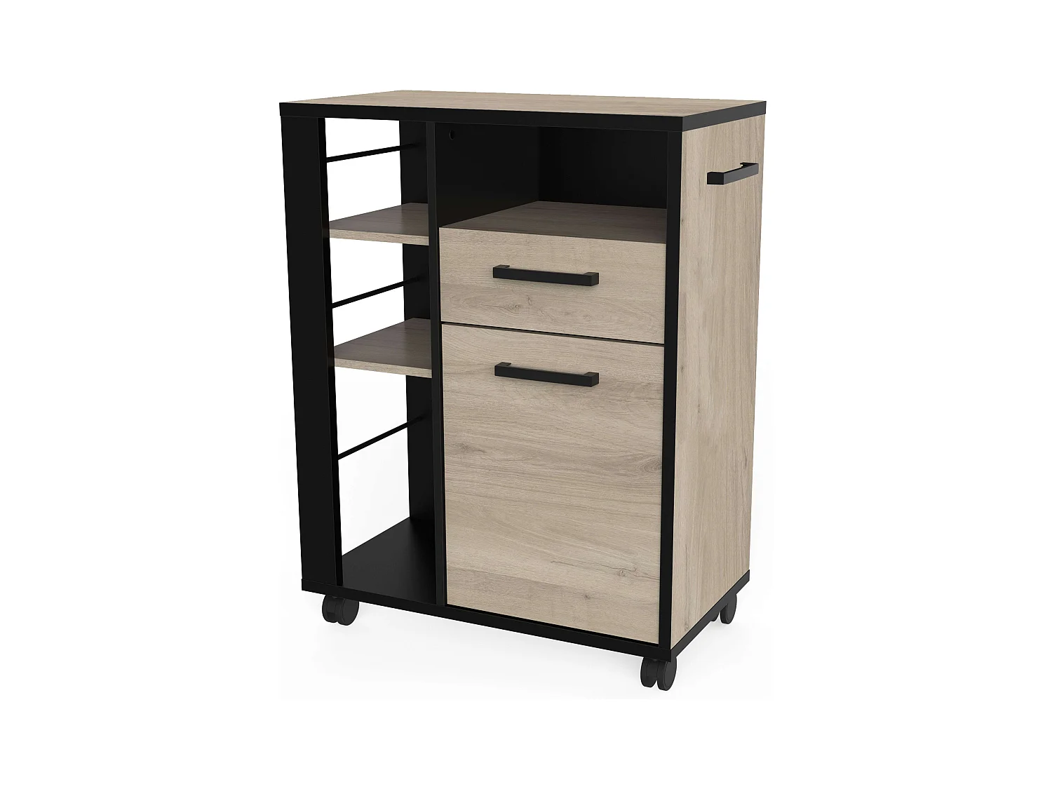 Mueble Auxiliar Industrial Con Ruedas Cocina Roble Krokberg 72x88 cm