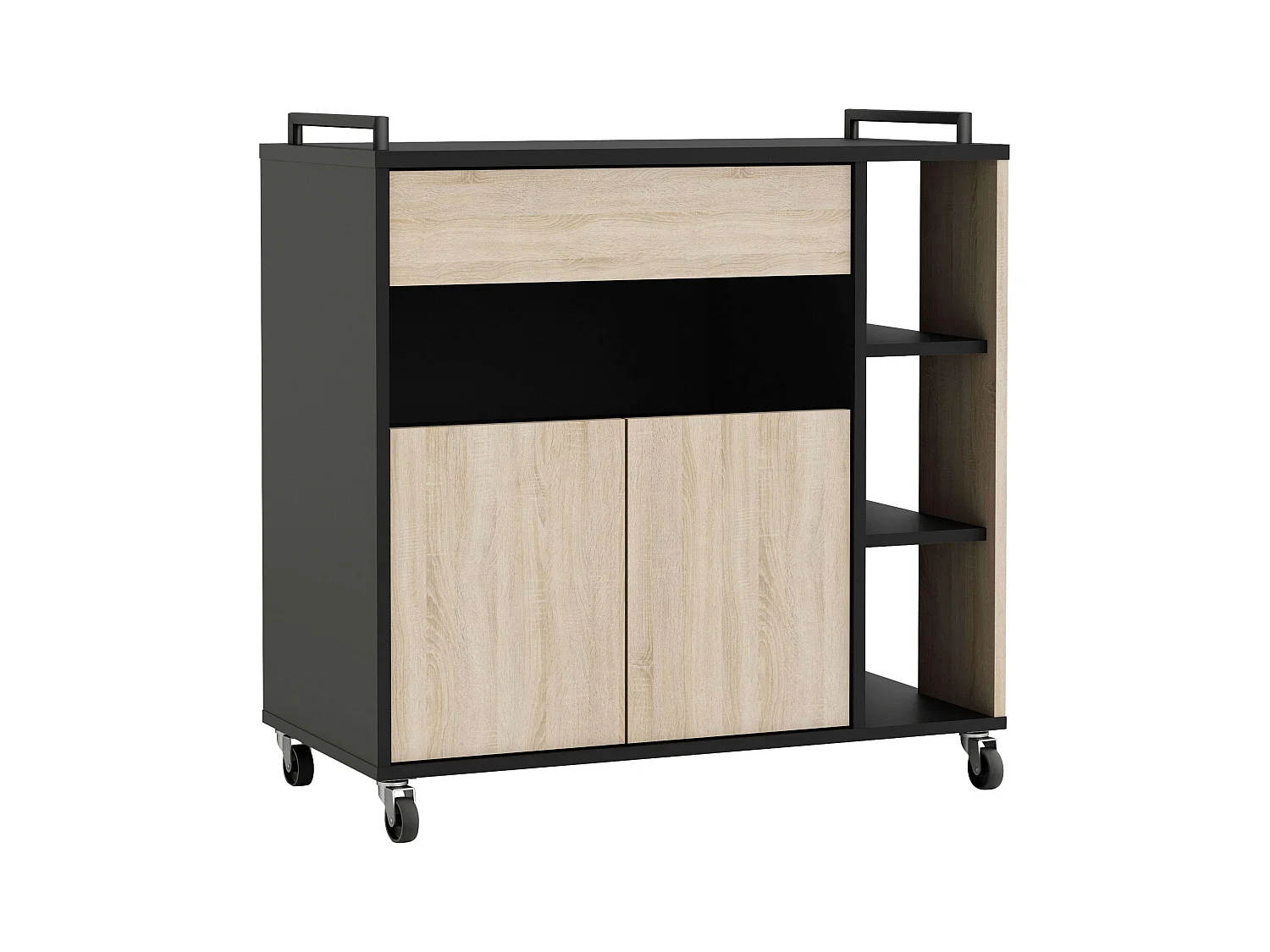 Mueble Aux Microondas Cocina c/Ruedas Roble y Negro 79x79x40 cm