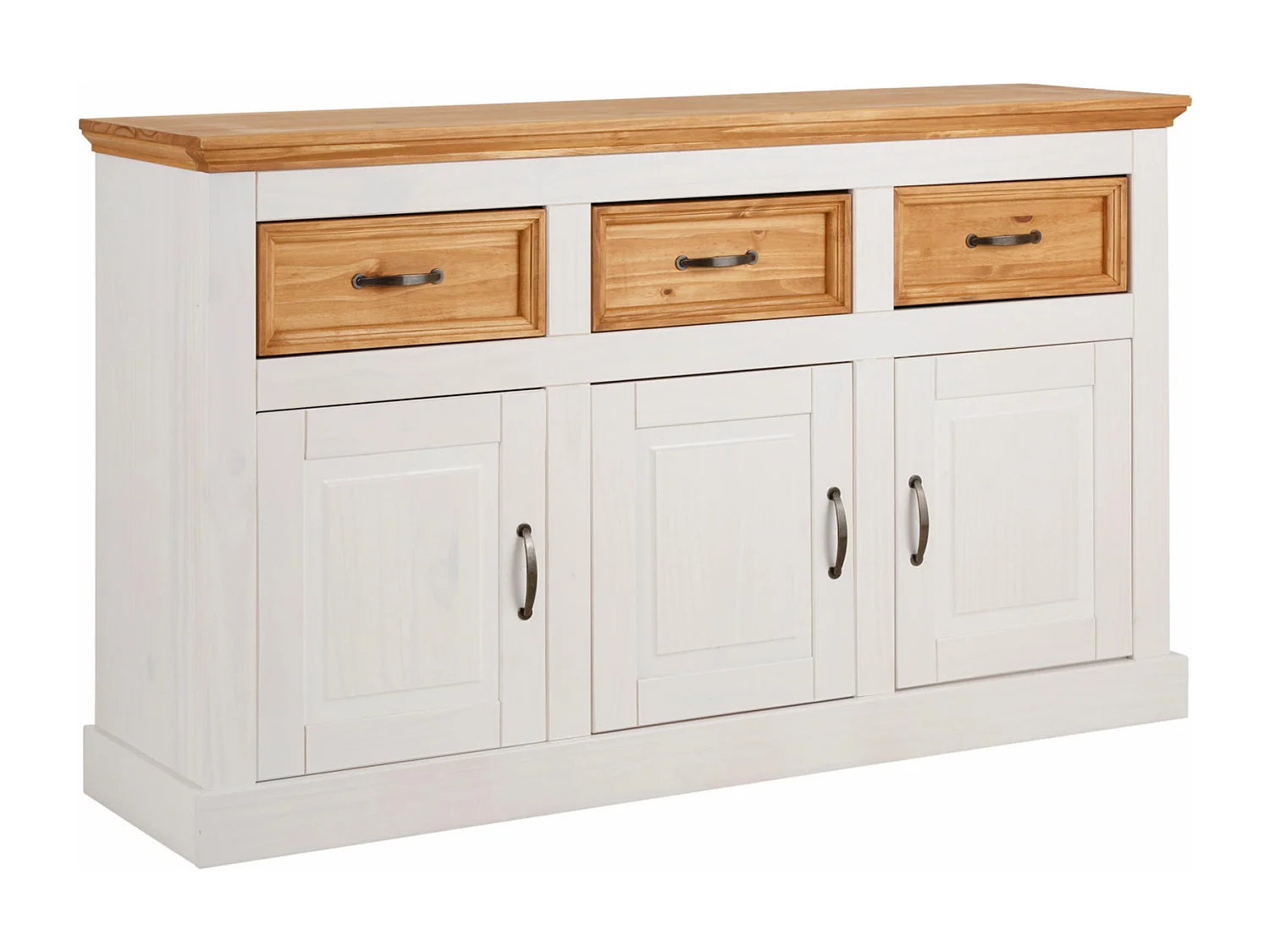 Selma|Buffet avec 3 portes et 3 tiroirs en effet pin teinté blanc