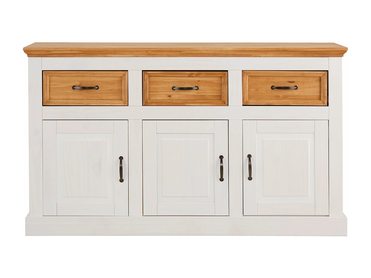 Selma|Buffet avec 3 portes et 3 tiroirs en effet pin teinté blanc