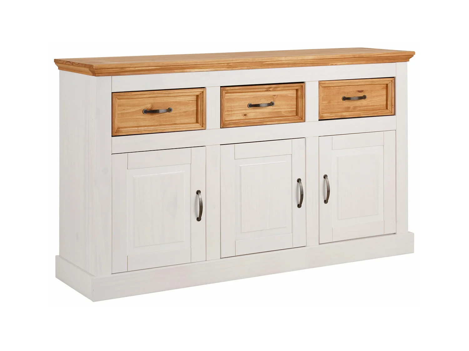 Selma|Buffet avec 3 portes et 3 tiroirs en effet pin teinté blanc