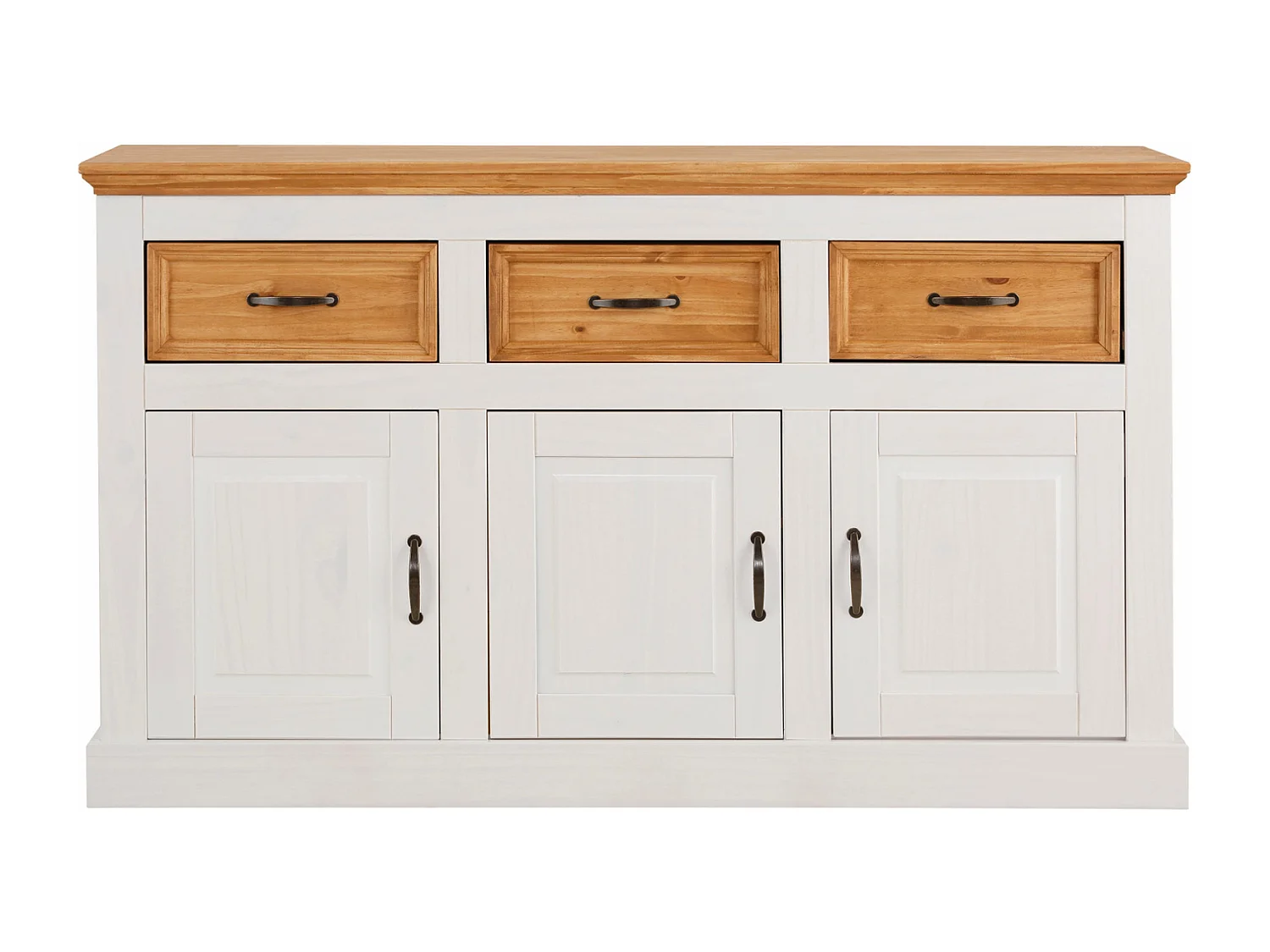 Selma|Buffet avec 3 portes et 3 tiroirs en effet pin teinté blanc