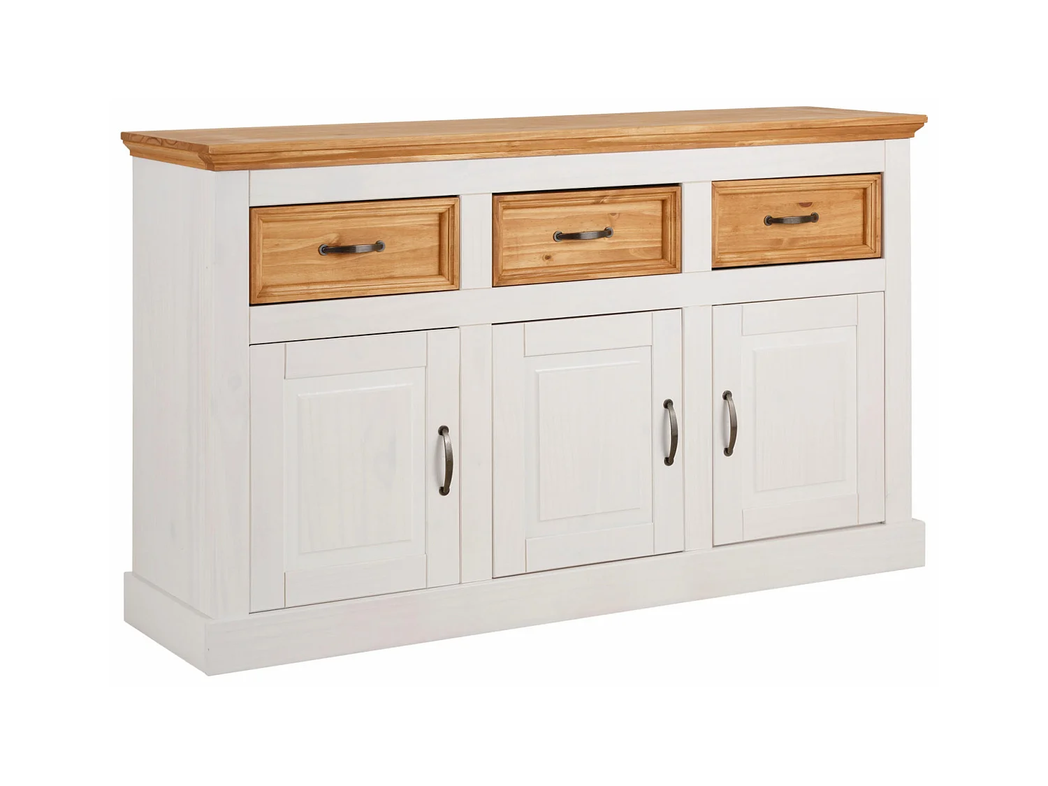 Selma|Buffet avec 3 portes et 3 tiroirs en effet pin teinté blanc