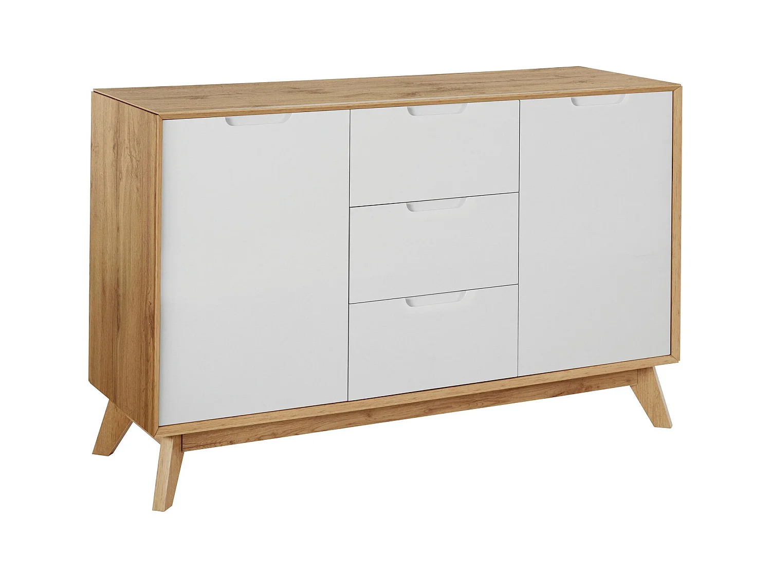 Ezra|Buffet avec 2 portes et 3 tiroirs à l'aspect chêne / blanc