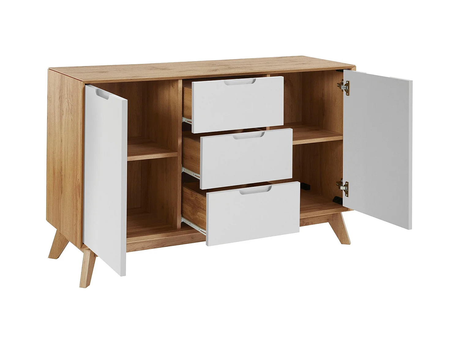 Ezra|Buffet avec 2 portes et 3 tiroirs à l'aspect chêne / blanc