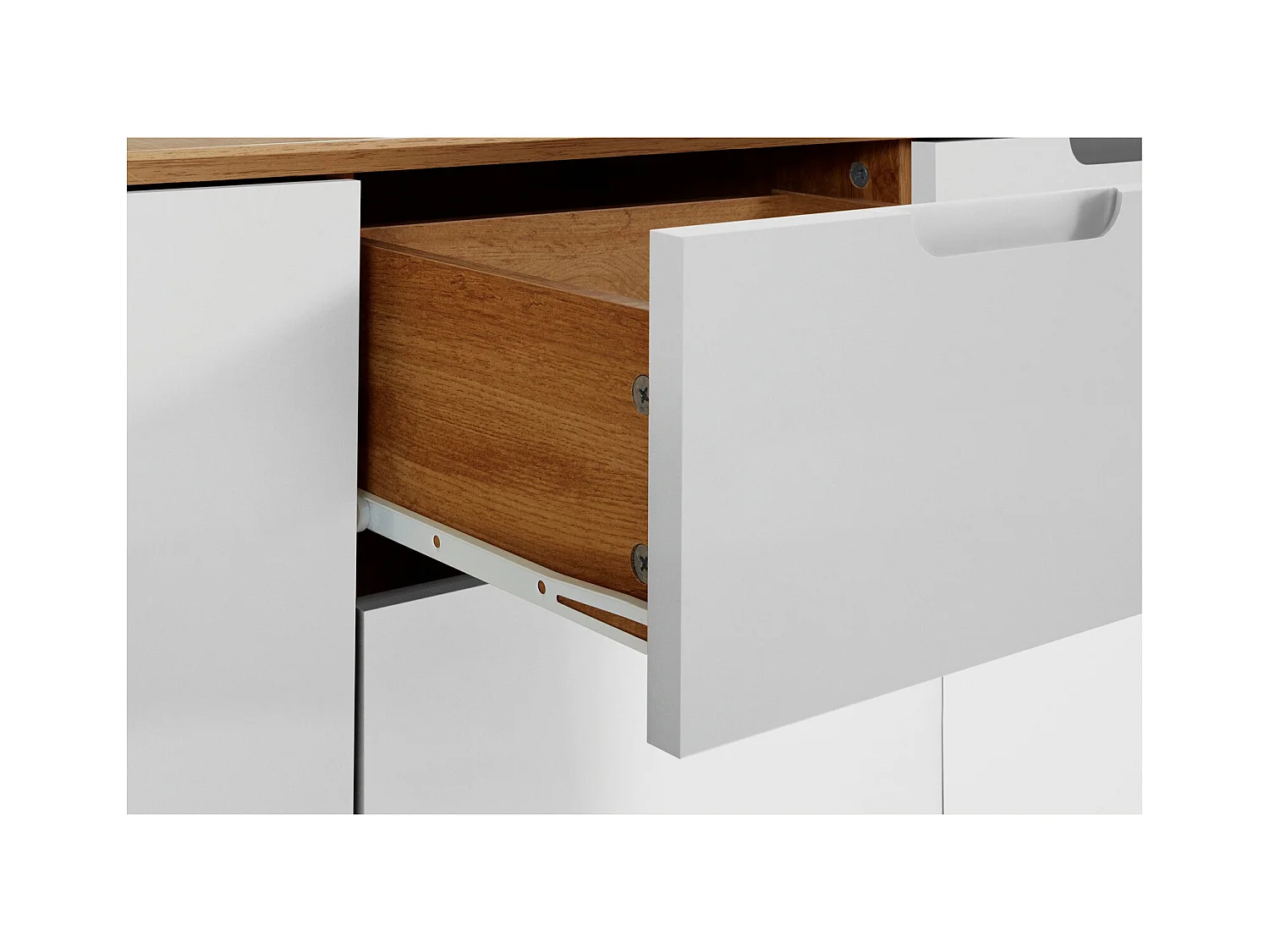 Ezra|Buffet avec 2 portes et 3 tiroirs à l'aspect chêne / blanc