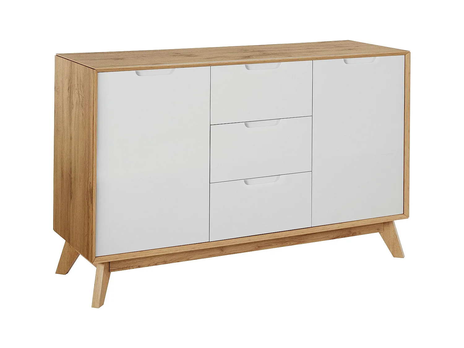 Ezra|Buffet avec 2 portes et 3 tiroirs à l'aspect chêne / blanc