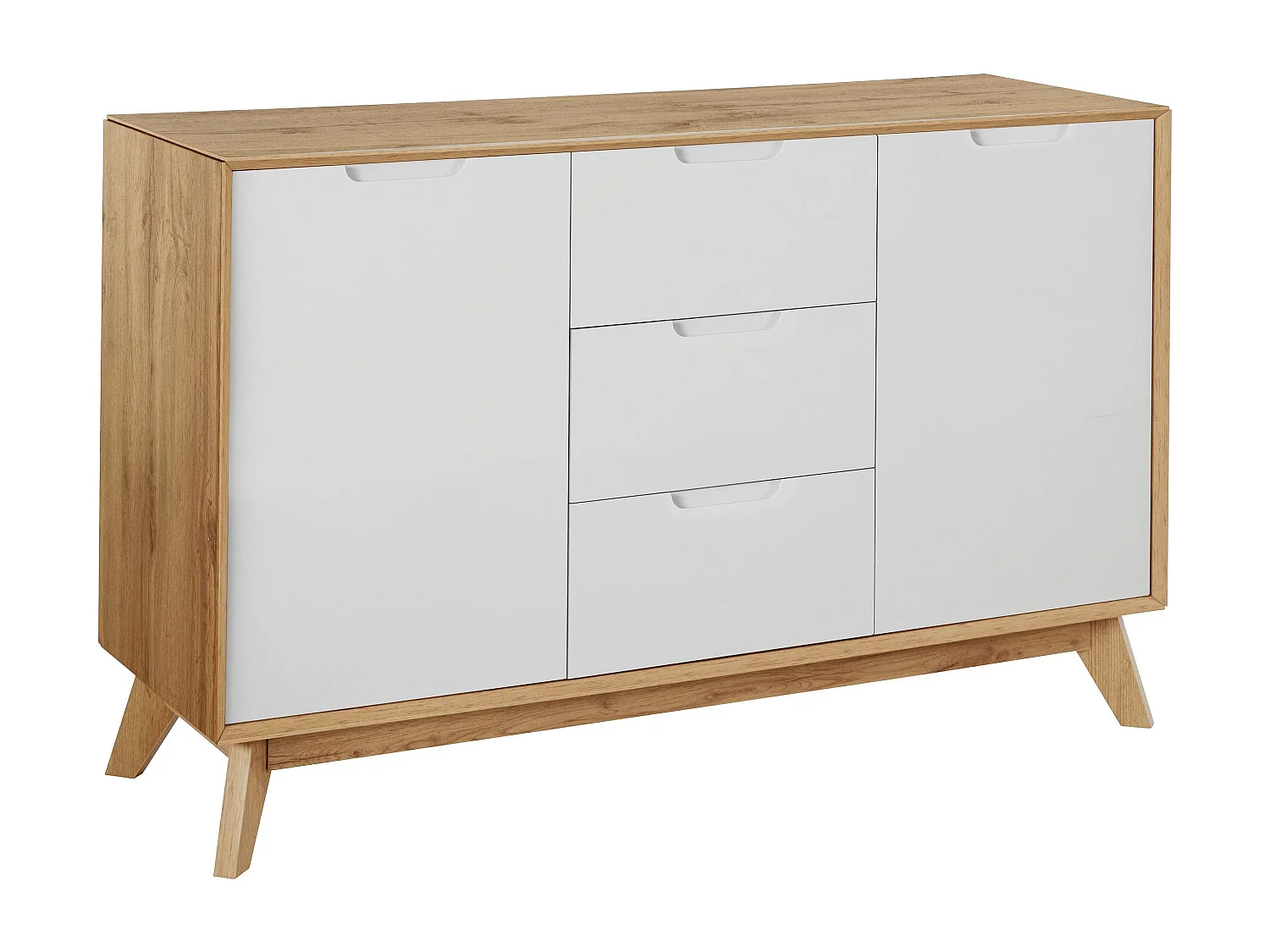 Ezra|Buffet avec 2 portes et 3 tiroirs à l'aspect chêne / blanc