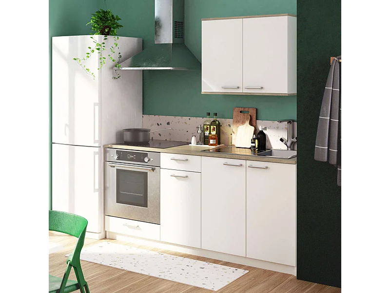 Cocina modular compl. blanco mate y roble