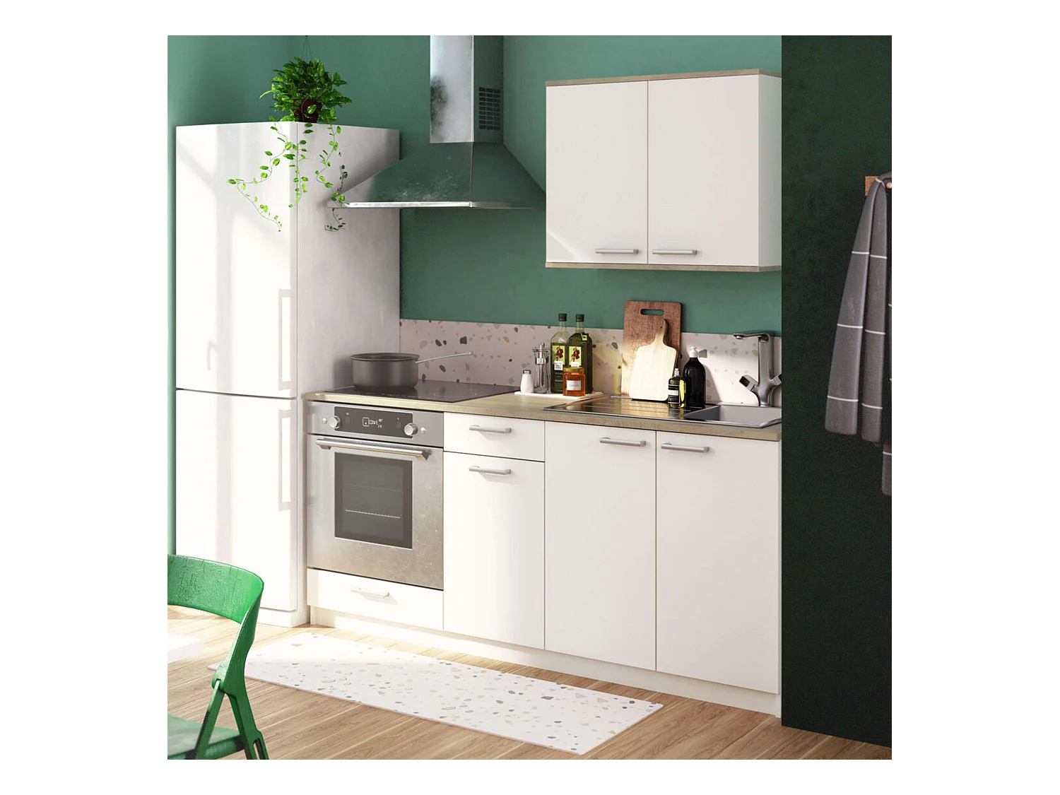 Cocina modular compl. blanco mate y roble