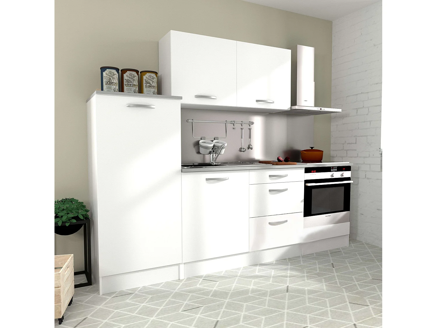 Cocinas Completas Blanco Mate, 6 Muebles 240 cm, Módulos Individuales