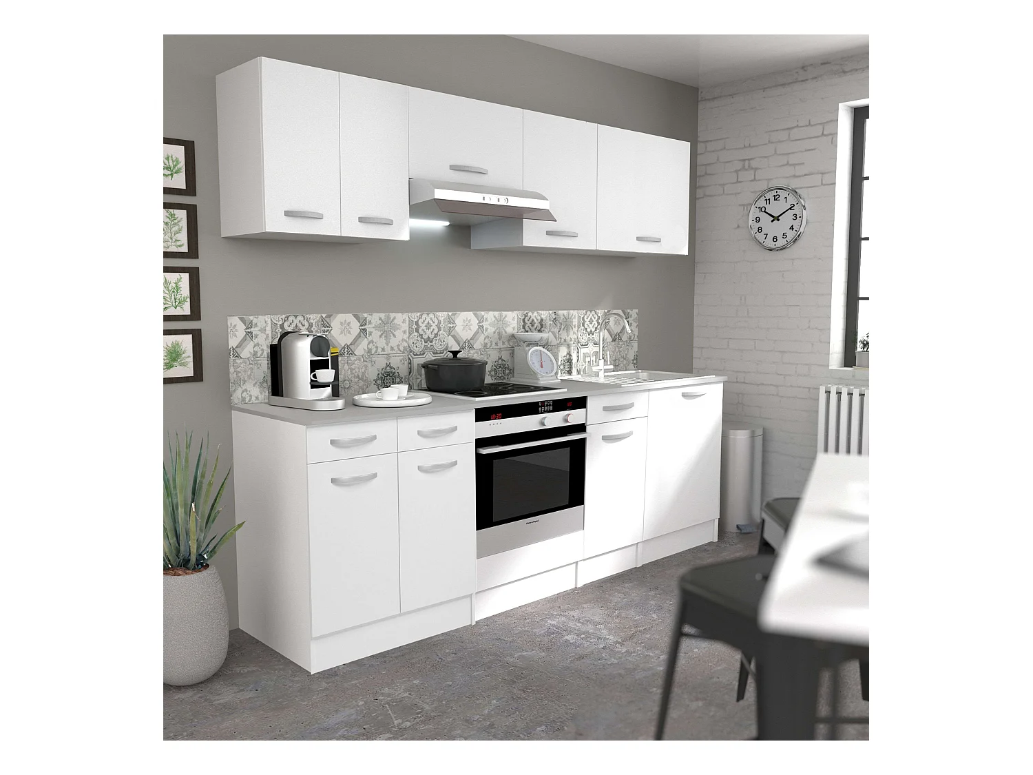 Cocina modular blanco Eko melamina con encimera 6 módulos 180 cm ancho