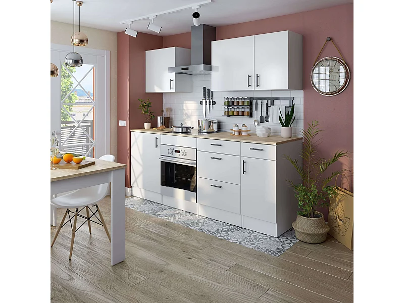 Pack Muebles Cocina Kira Modular Blanco Brillo/Roble Canadian 7 Módulos