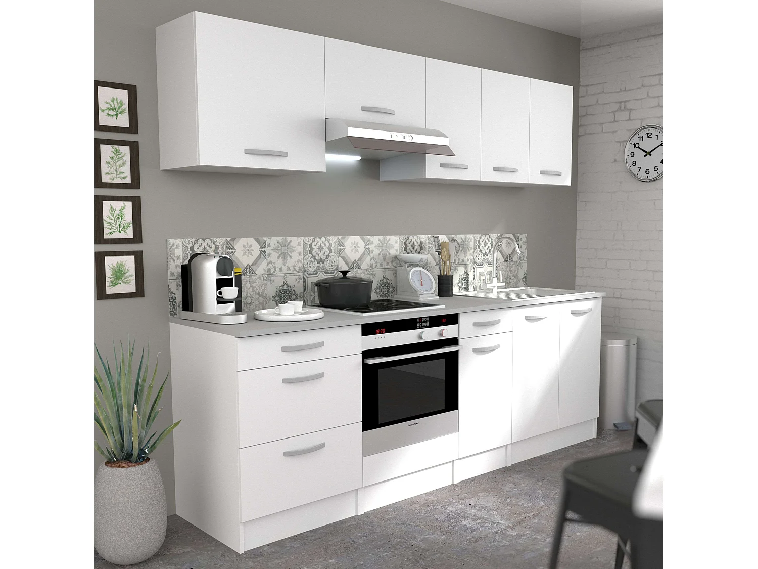 Cocinas Completas Blanco Mate, 5 Muebles 180 cm, Módulos Individuales