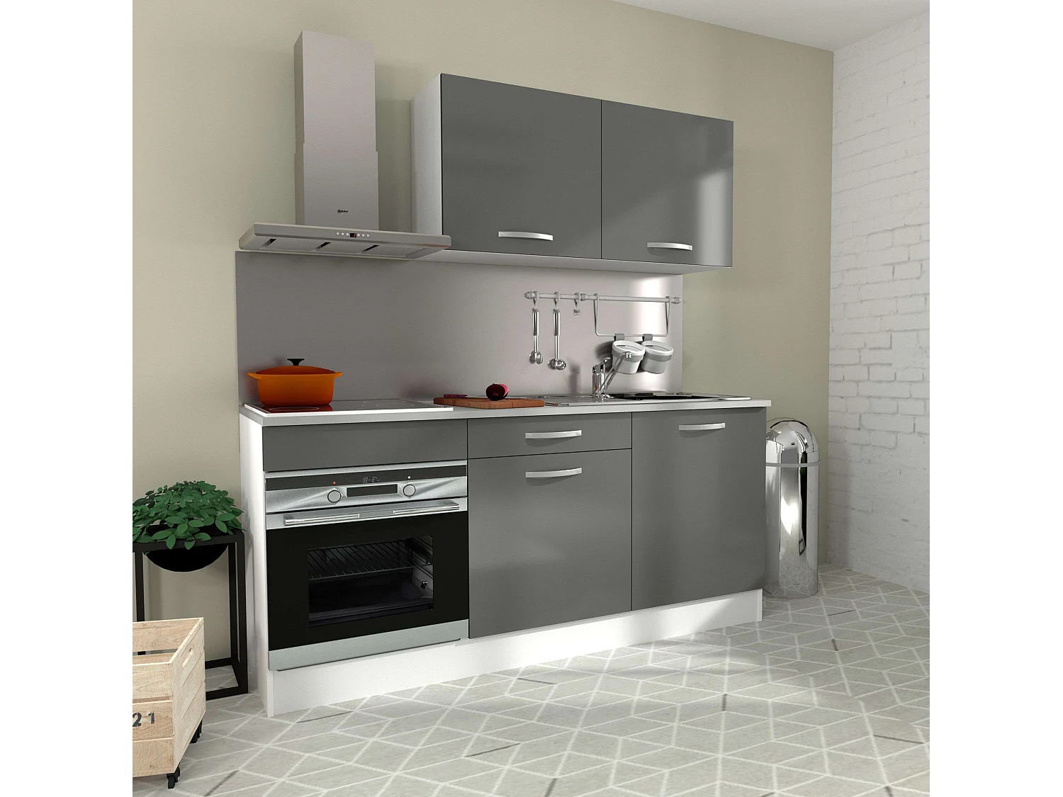 Cocina Modular Block Eko Blanco Gris 180 cm