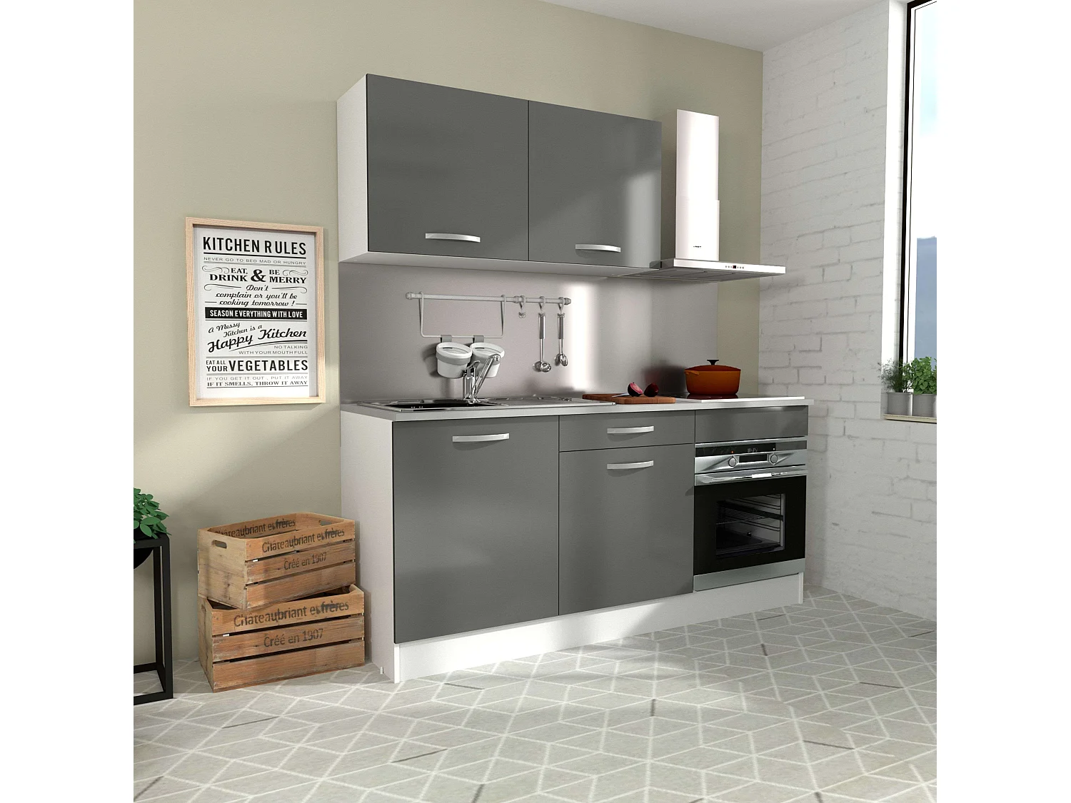 Cocina Modular Block Eko Blanco Gris 180 cm