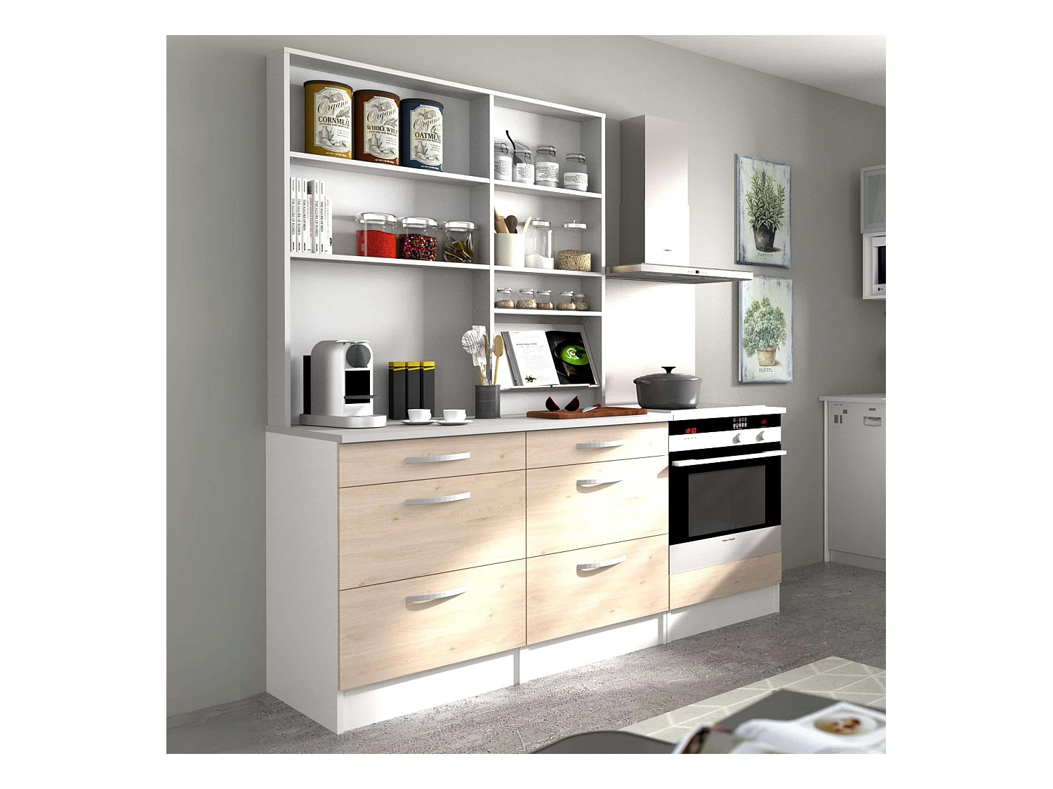 Cocina Modular Eko 4 Muebles Roble Jackson y Blanco 180 cm