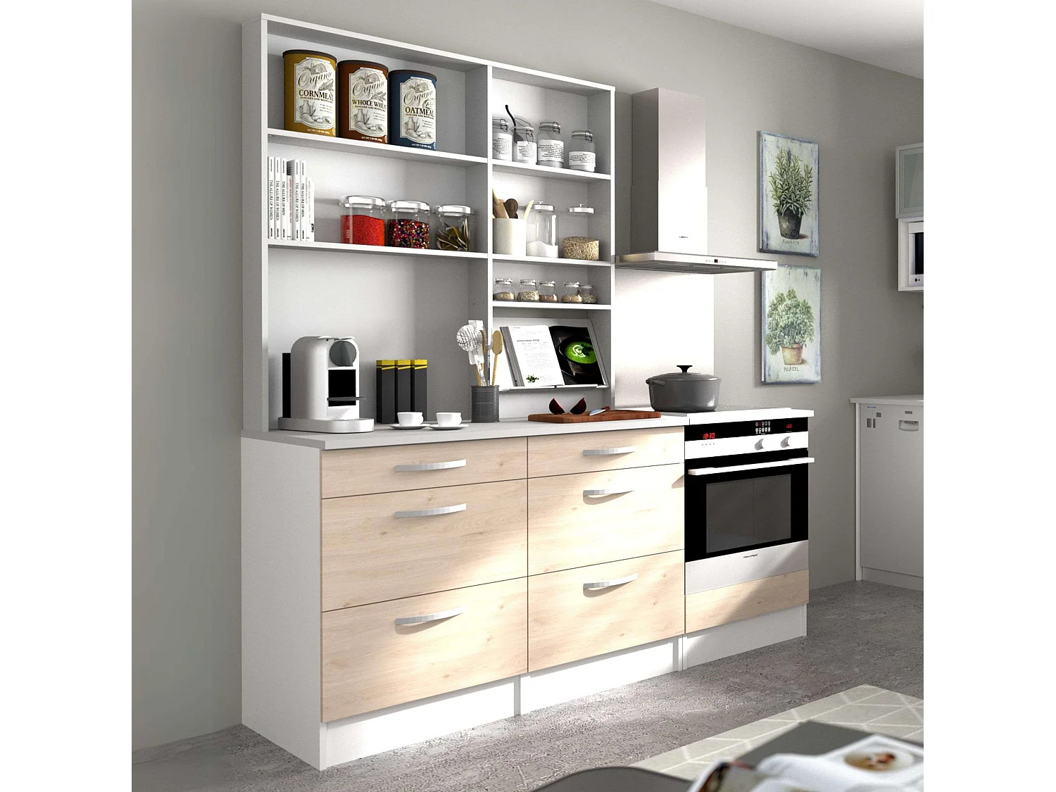 Cocina Modular Eko 4 Muebles Roble Jackson y Blanco 180 cm