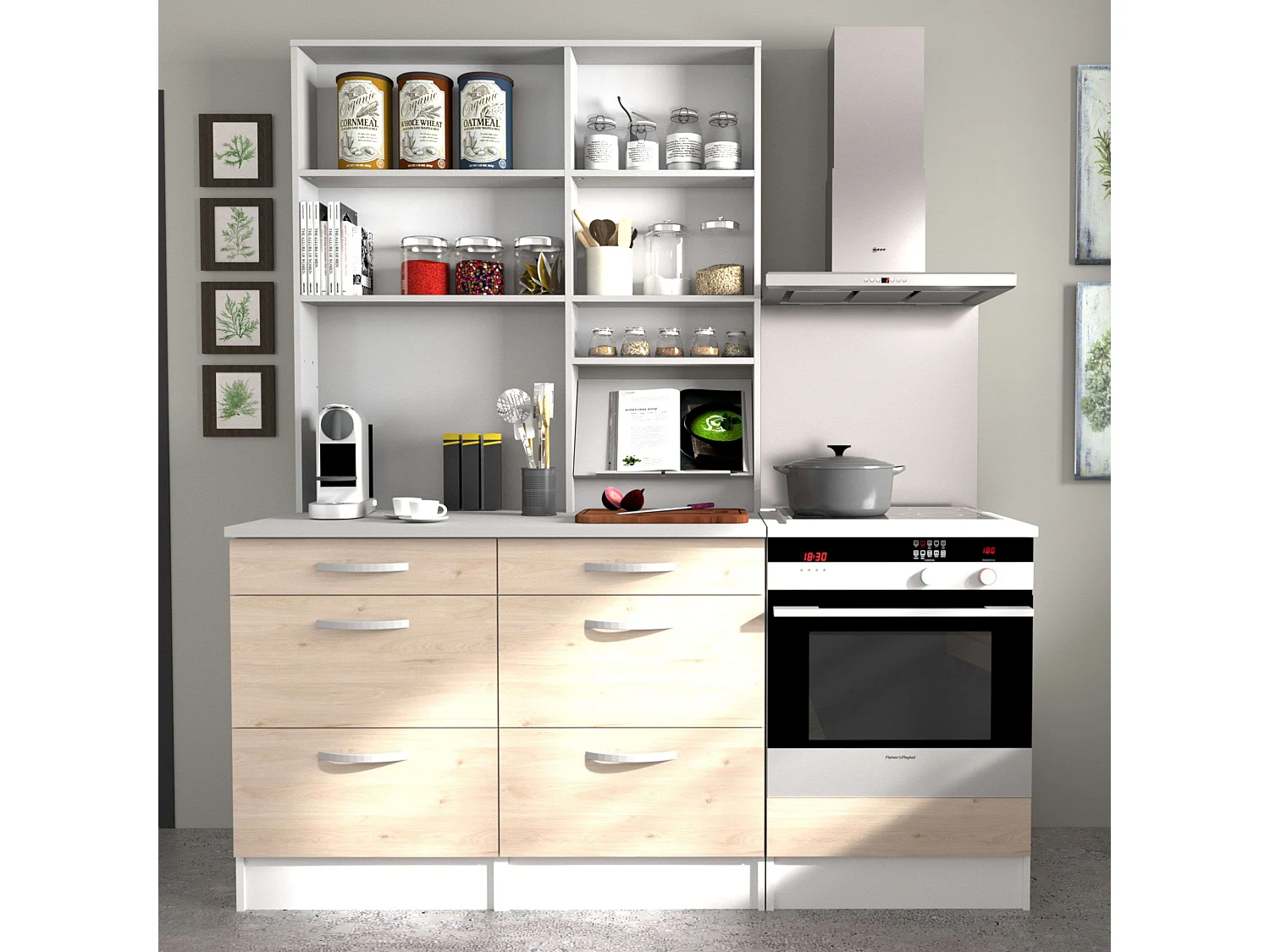 Cocina Modular Eko 4 Muebles Roble Jackson y Blanco 180 cm