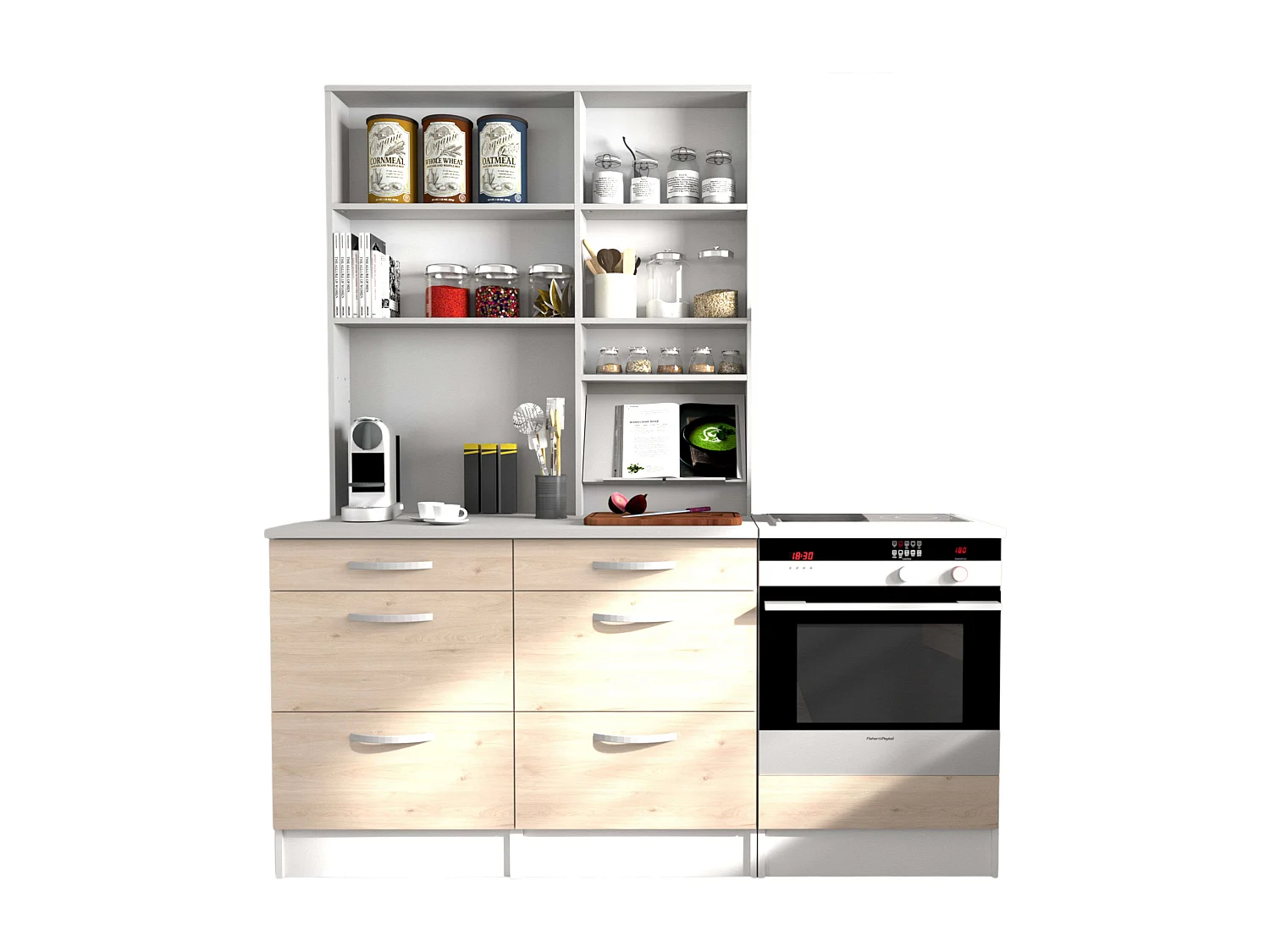 Cocina Modular Eko 4 Muebles Roble Jackson y Blanco 180 cm