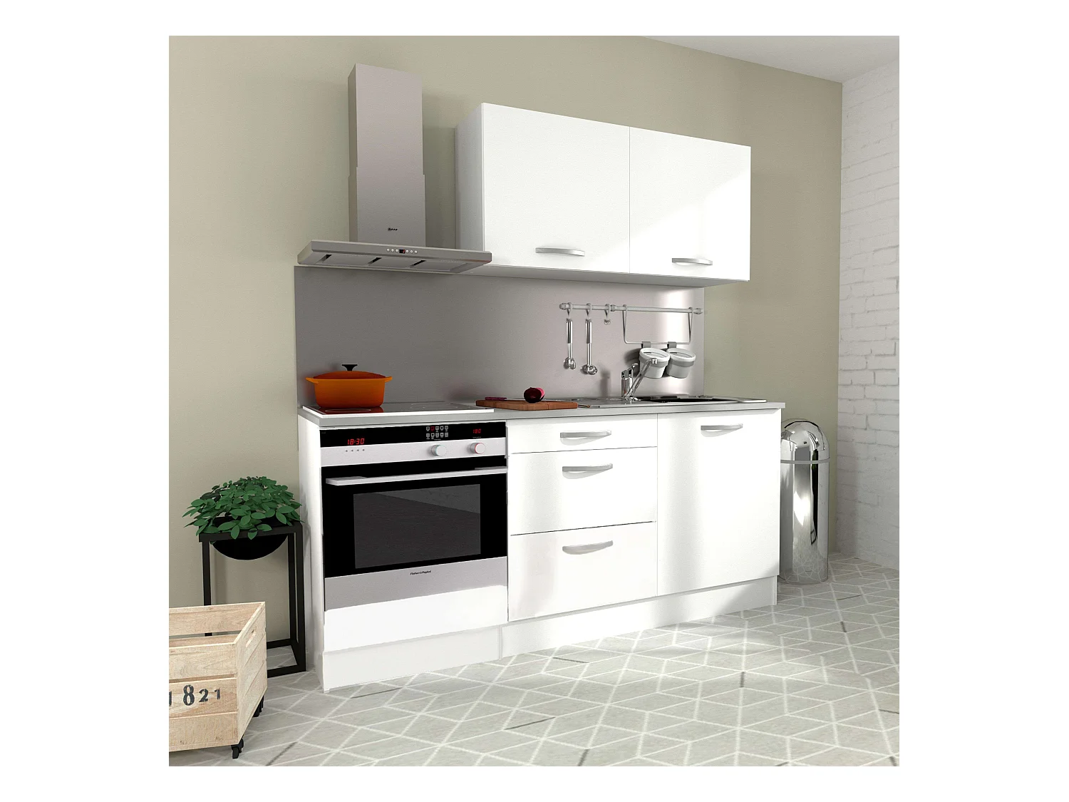 Módulos Indiv. y Cocinas Completas Blanco Mate, Cocina 5 Muebles 180 cm