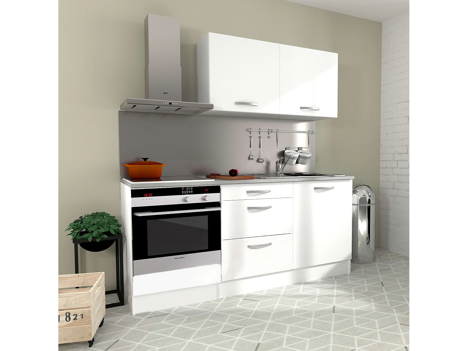 Módulos Indiv. y Cocinas Completas Blanco Mate, Cocina 5 Muebles 180 cm