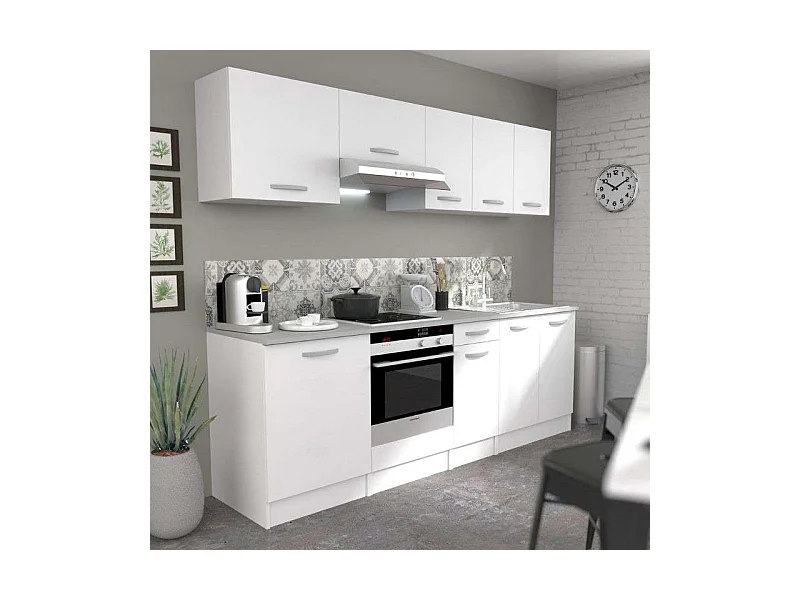 Cocina modular Eko blanca melamina con encimera 240 cm ancho