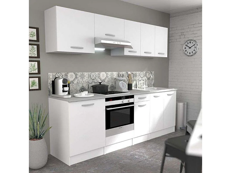 Cocina modular Eko blanca melamina con encimera 240 cm ancho