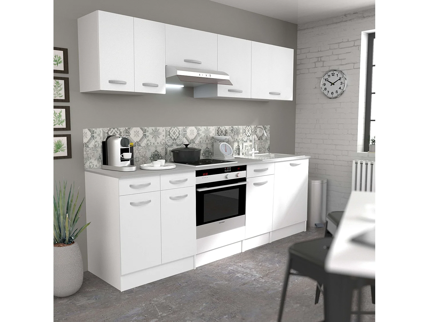 Cocina Completa Eko Blanco con 4 Mód. Aéreos y 5 Bajos (Incl. Mueble Campana)
