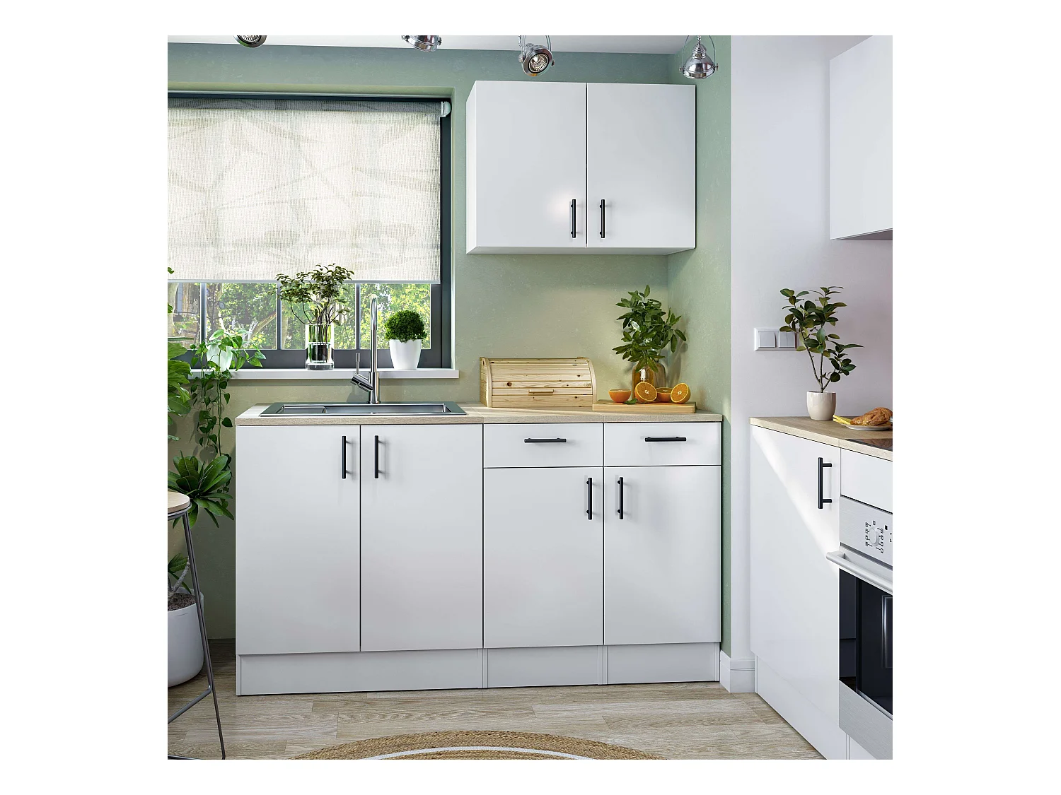 Pack Muebles Cocina Kira Modular Blanco Brillo Roble Canadian 4 Módulos