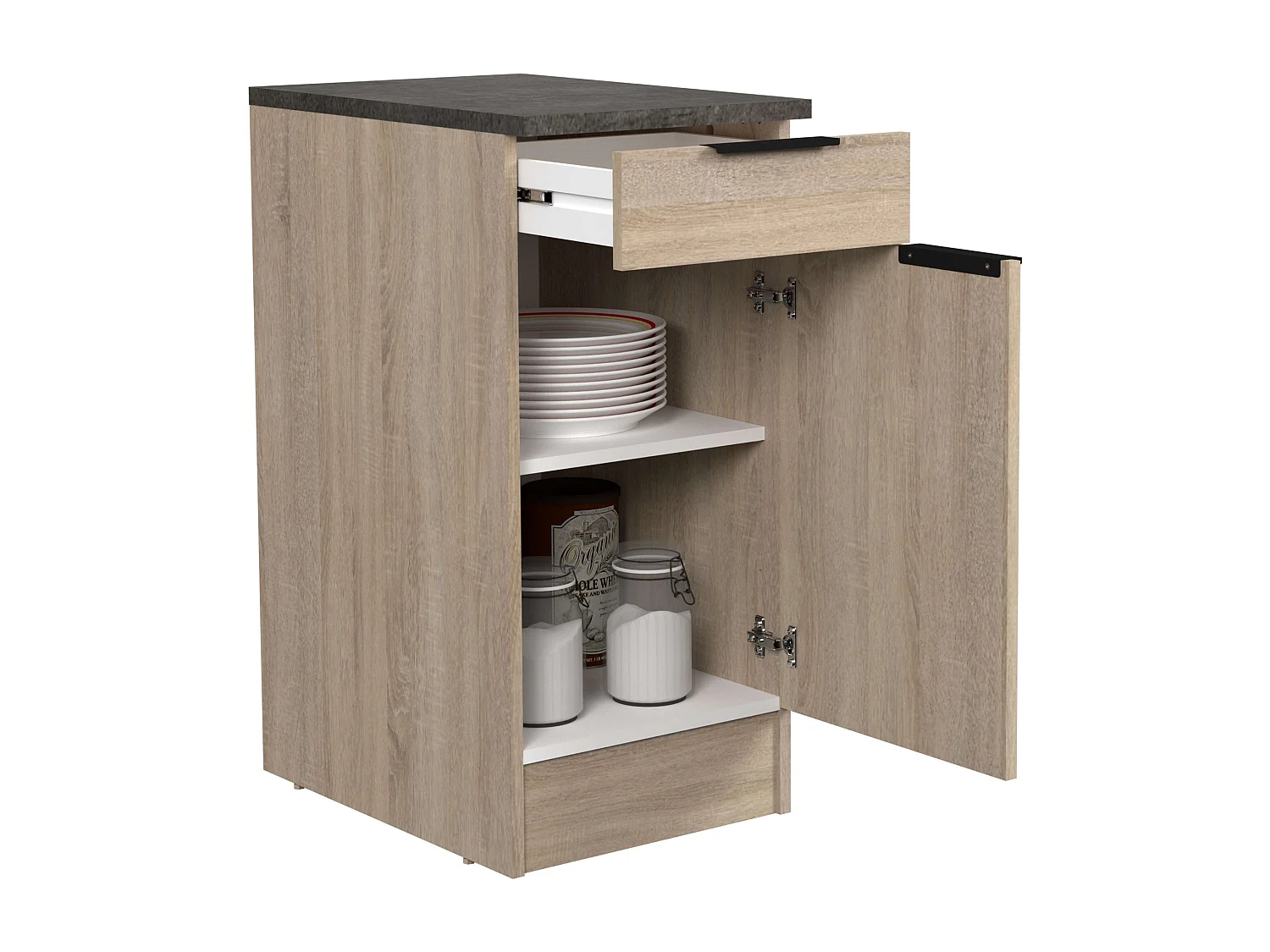 Pack Muebles Cocina Arko Moderno Madera Claro-Negro 3 Módulos Altos