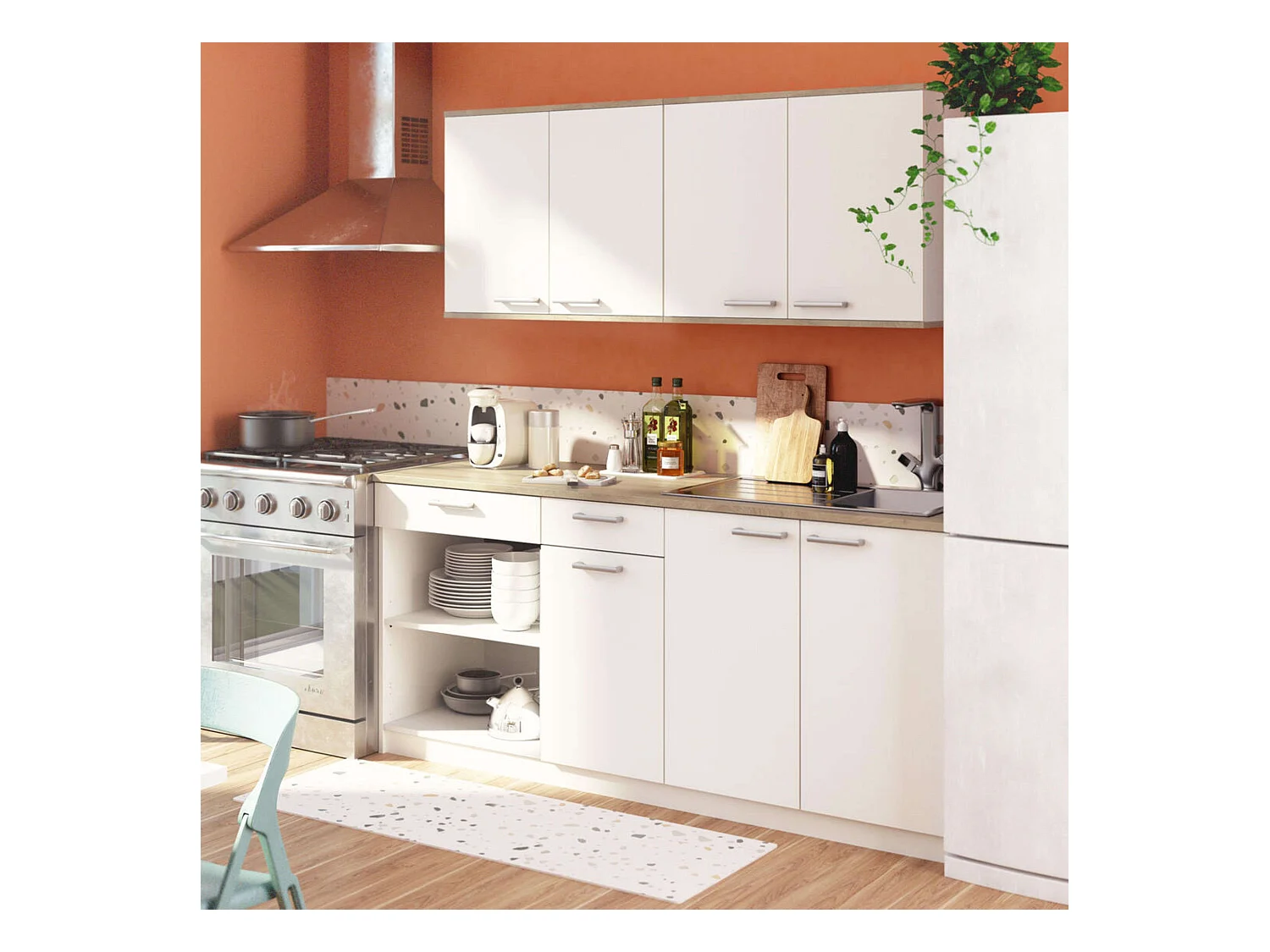 Cocina modular 2 armarios superiores y módulo inferior blanco mate
