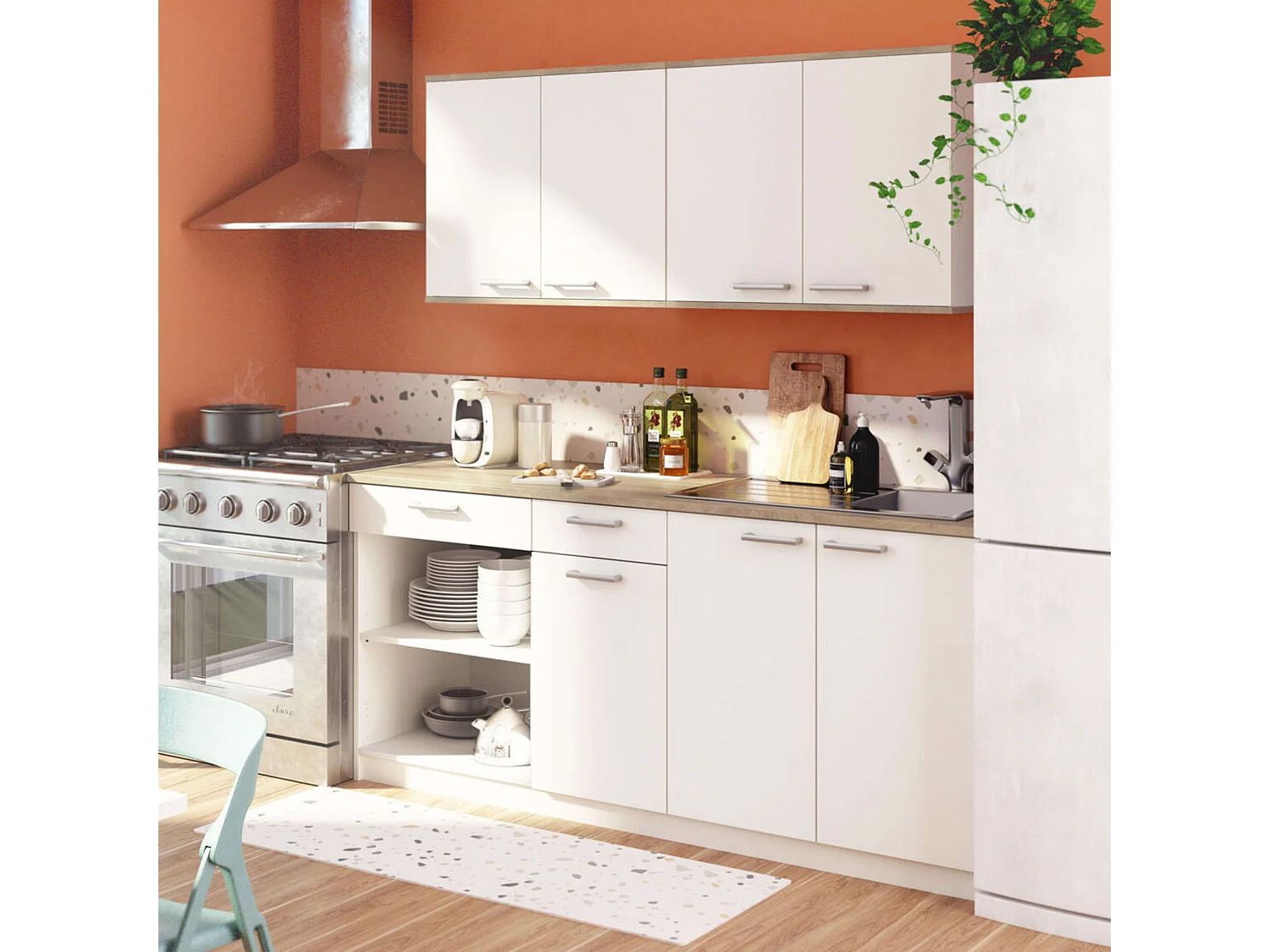 Cocina modular 2 armarios superiores y módulo inferior blanco mate