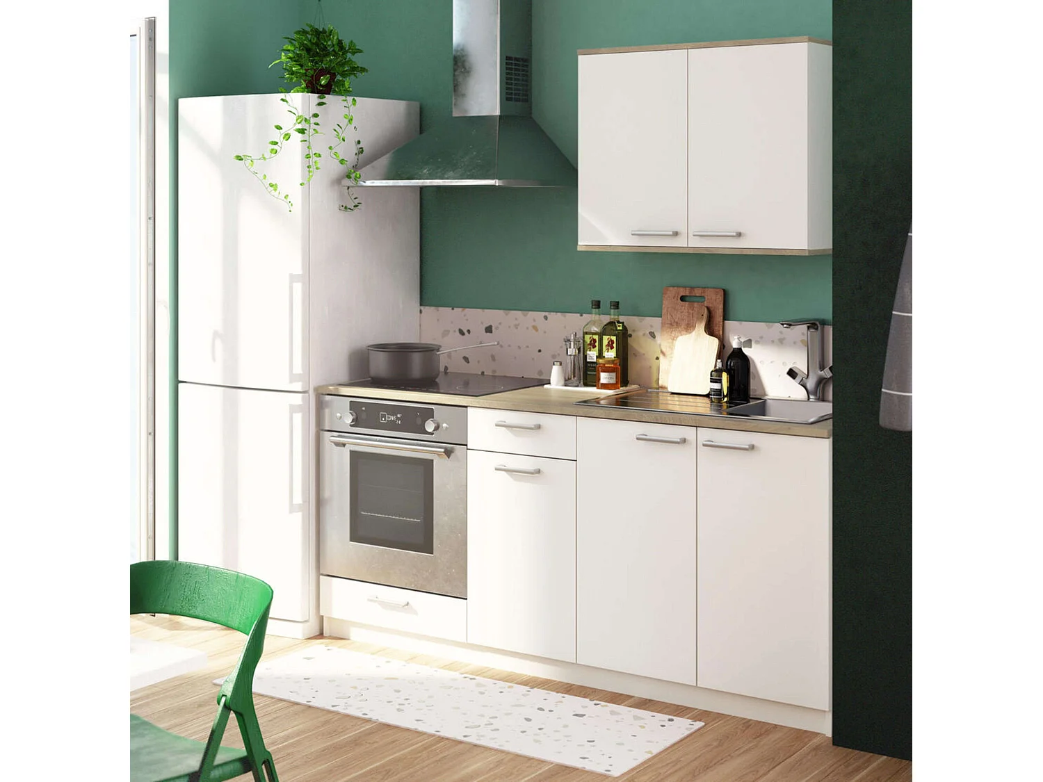 Cocina modular 2 armarios superiores y módulo inferior blanco mate